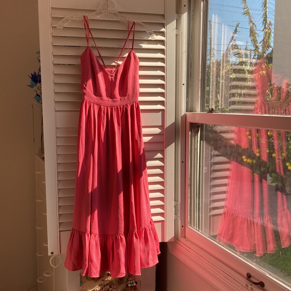 J crew pink cross back ruffle dress